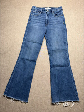 Hidden Los Angeles High Rise Flare Jeans Raw Hem Medium Wash Size 27 Wide Leg